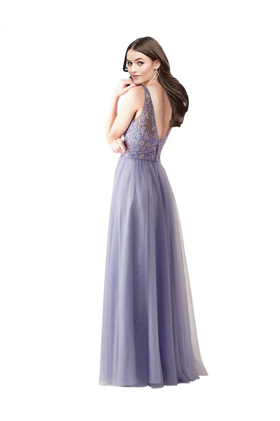 línea A Cuello de Corazón Tul Encaje Largo Vestidos de dama de honor Outlet