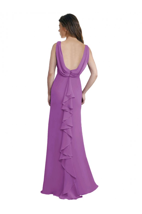 línea A Cuello en V Gasa Largo Vestidos de dama de honor Outlet