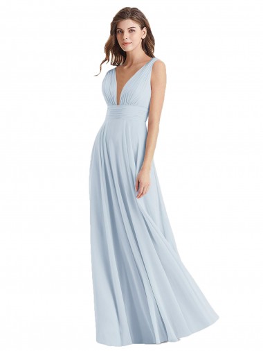 línea A Cuello en V Gasa Largo Vestidos de dama de honor Outlet