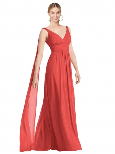 línea A Cuello en V Gasa Largo Vestidos de dama de honor Outlet