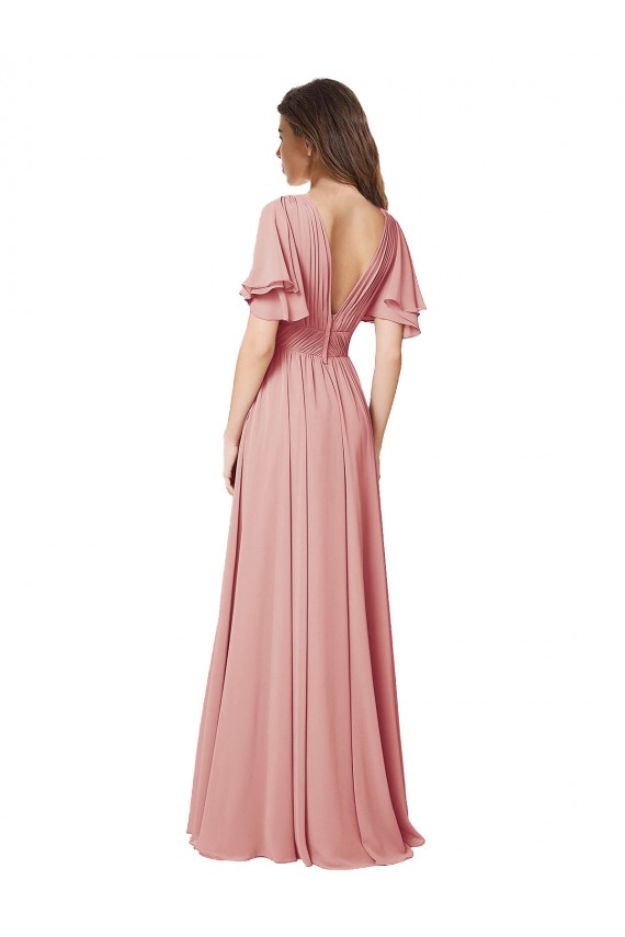 línea A Cuello en V Gasa Largo Vestidos de dama de honor Outlet