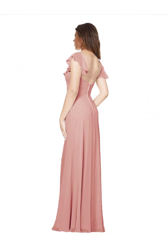 línea A Cuello en V Gasa Largo Vestidos de dama de honor Outlet
