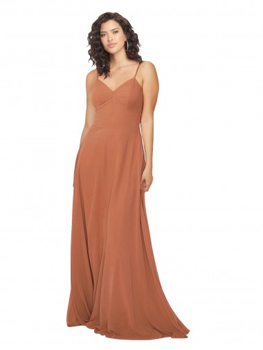 línea A Cuello en V Gasa Largo Vestidos de dama de honor Outlet