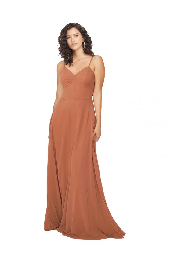 línea A Cuello en V Gasa Largo Vestidos de dama de honor Outlet