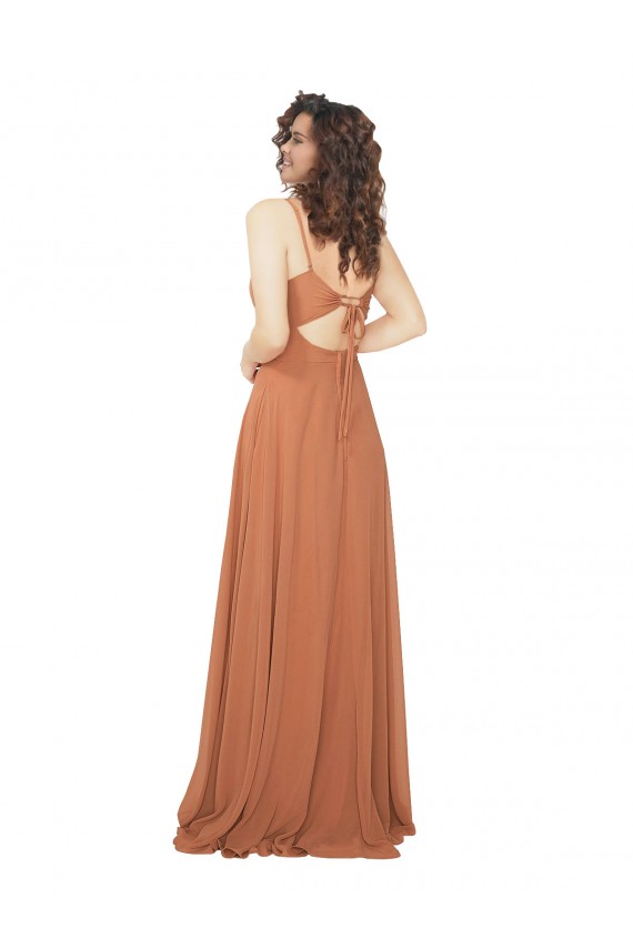 línea A Cuello en V Gasa Largo Vestidos de dama de honor Outlet