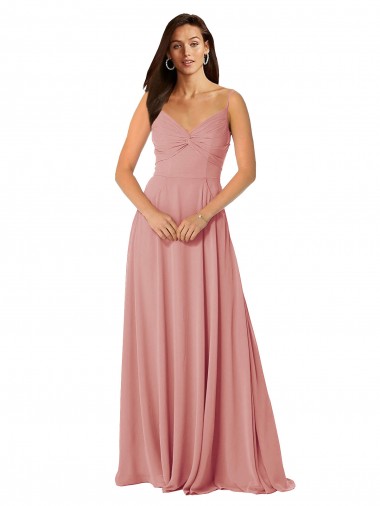 línea A Cuello en V Gasa Largo Vestidos de dama de honor Outlet