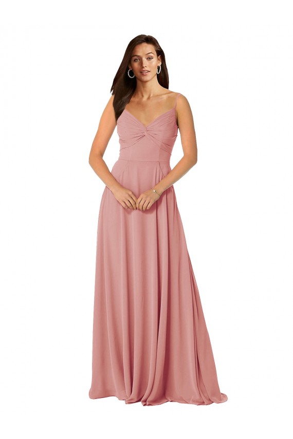 línea A Cuello en V Gasa Largo Vestidos de dama de honor Outlet