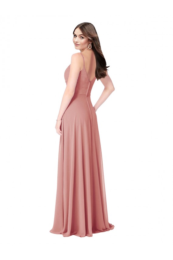 línea A Cuello en V Gasa Largo Vestidos de dama de honor Outlet