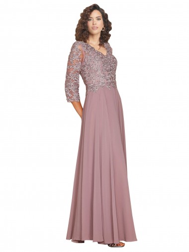 línea A Cuello en V Gasa Largo Vestidos de dama de honor / Vestidos de fiesta Outlet