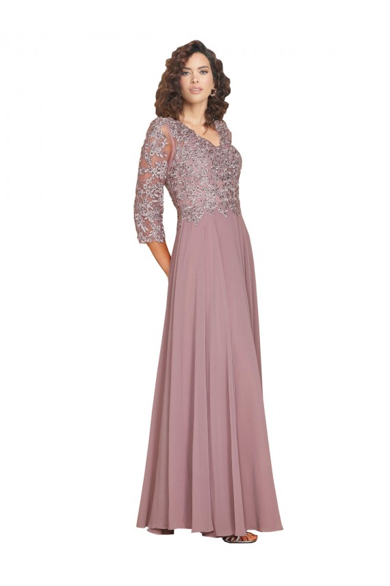 línea A Cuello en V Gasa Largo Vestidos de dama de honor / Vestidos de fiesta Outlet