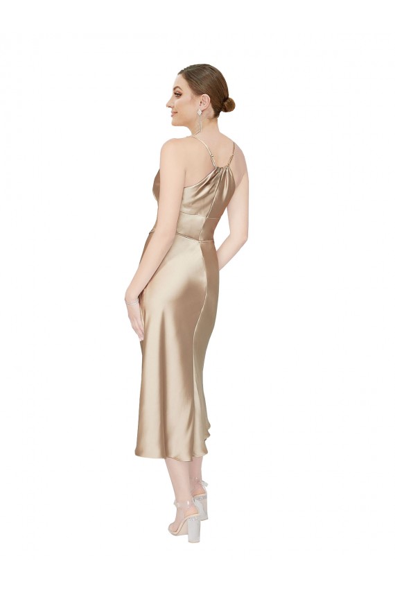 línea A Cuello en V Midi Satén sedoso Corto Formales Vestidos de dama de honor / Vestidos de fiesta / Vestidos de cóctel Outlet