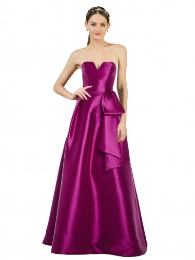 línea A Cuello en V Satén Largo Vestidos de dama de honor / Vestidos de fiesta Outlet