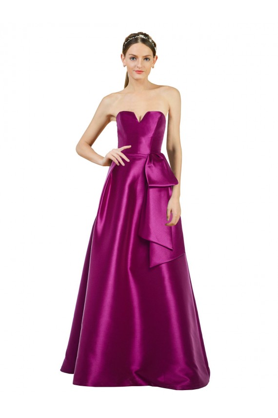 línea A Cuello en V Satén Largo Vestidos de dama de honor / Vestidos de fiesta Outlet
