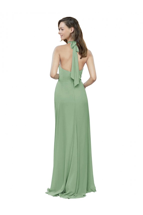 línea A Halter Cuello Alto Gasa Largo Vestidos de dama de honor Outlet
