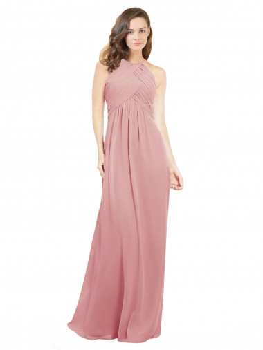 línea A Halter Gasa Largo Vestidos de dama de honor Outlet
