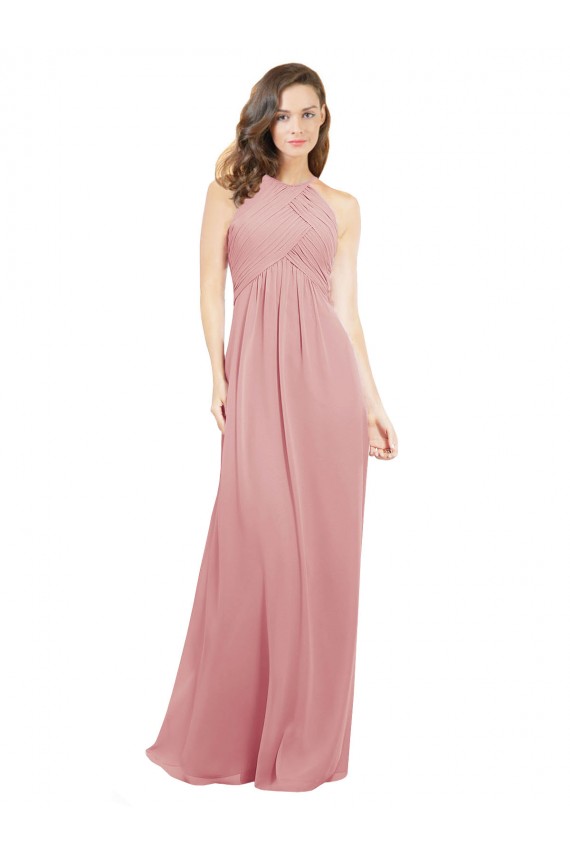 línea A Halter Gasa Largo Vestidos de dama de honor Outlet