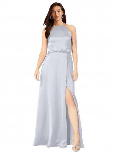 línea A Halter Satén sedoso Largo Formales Vestidos de dama de honor / Vestidos de noche Outlet