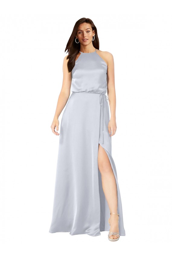 línea A Halter Satén sedoso Largo Formales Vestidos de dama de honor / Vestidos de noche Outlet