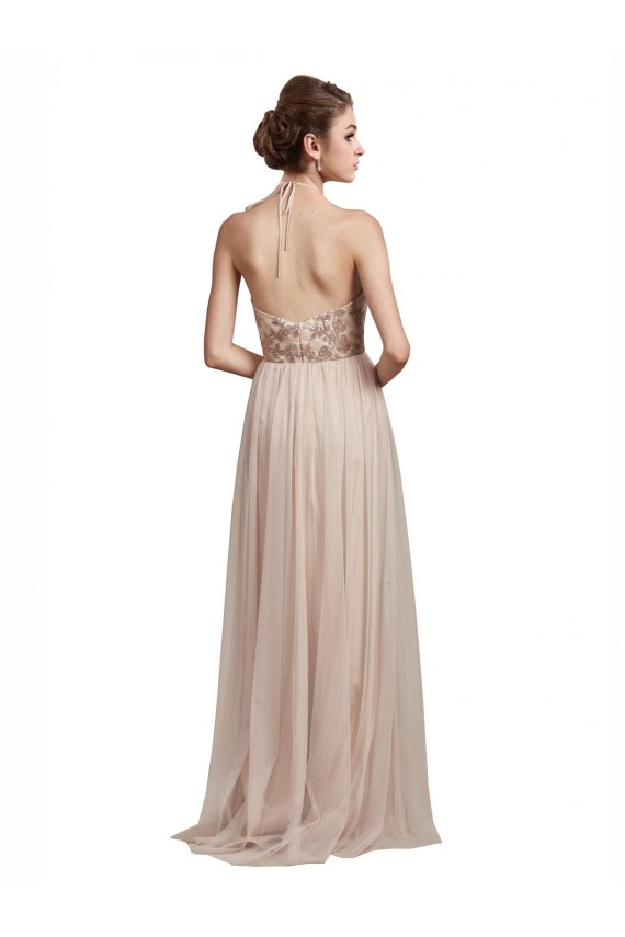línea A Halter Tul Largo Vestidos de dama de honor Outlet