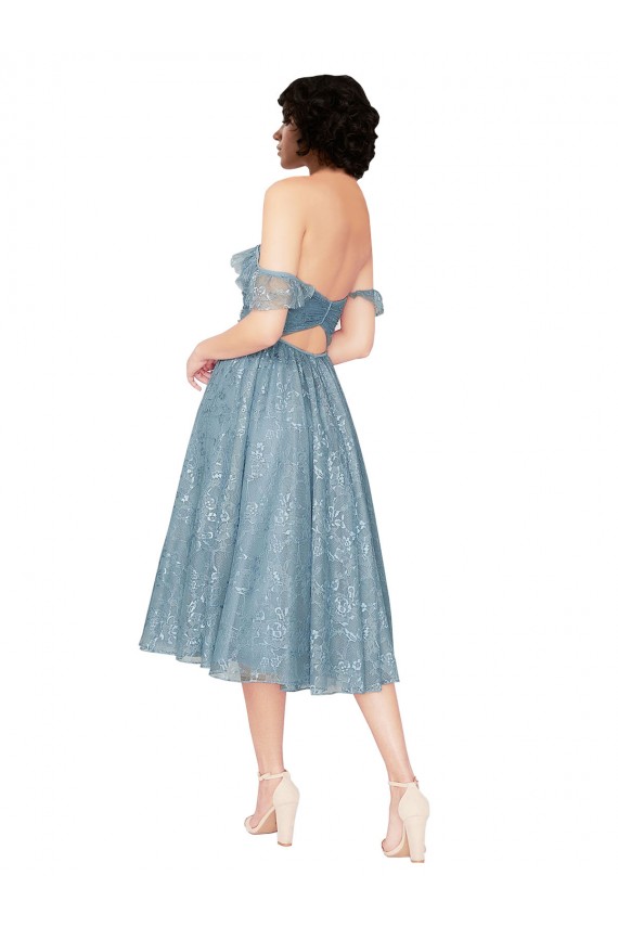 línea A Hombros Descubiertos Encaje Corto Vestidos de dama de honor / Vestidos de cóctel Outlet