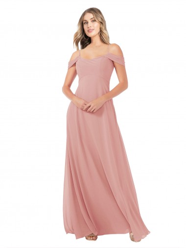 línea A Hombros Descubiertos Gasa Largo Vestidos de dama de honor Outlet