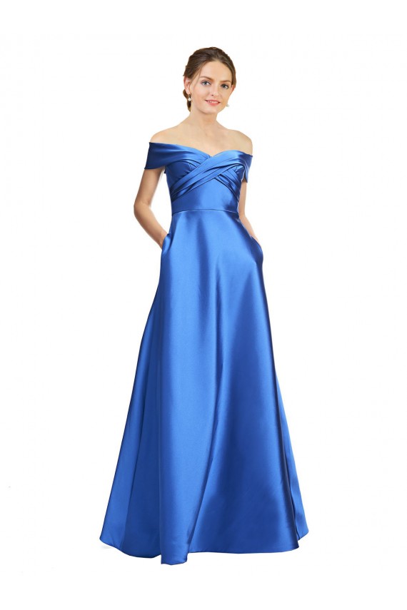 línea A Hombros Descubiertos Satén Largo Formales Vestidos de dama de honor / Vestidos de fiesta Outlet