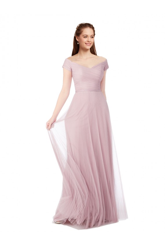 línea A Hombros Descubiertos Tul Largo Vestidos de dama de honor Outlet