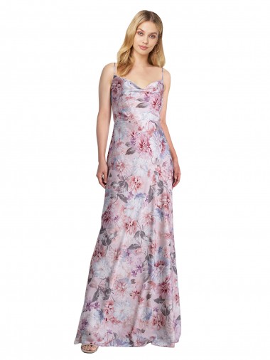 línea A Satén elástico Floral Largo Formales Vestidos de dama de honor / Vestidos de noche Outlet
