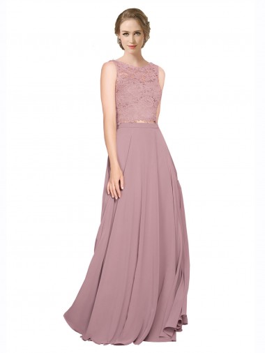 línea A Ilusión Gasa Encaje Largo Vestidos de dama de honor / Vestidos de fiesta Outlet