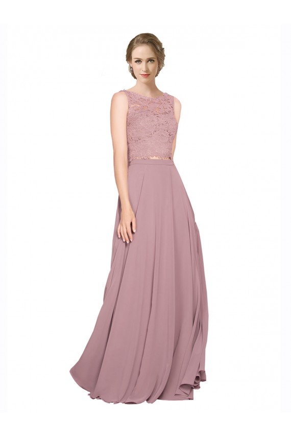 línea A Ilusión Gasa Encaje Largo Vestidos de dama de honor / Vestidos de fiesta Outlet