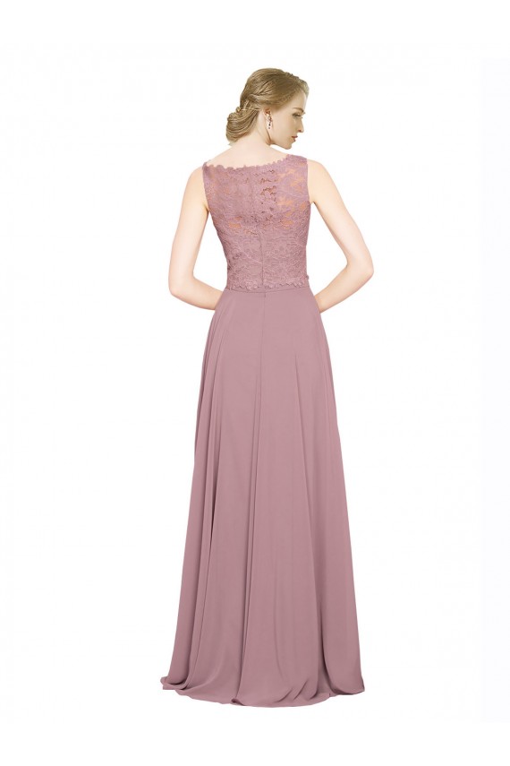 línea A Ilusión Gasa Encaje Largo Vestidos de dama de honor / Vestidos de fiesta Outlet